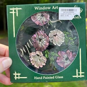 AMIA September Morning Glory Suncatcher Hand Painted Glass Art 6'' vintage